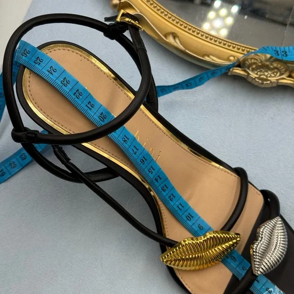 🆕 GIANNI BINI 🧿 NWOB Carletta Lip Ornamented Sandals, Black Leather, Sz 8 - Picture 14 of 14